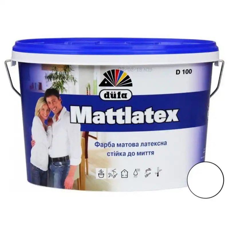 Фарба інтер'єрна латексна Dufa Mattlatex D100, 14 кг, матова, білий купити недорого в Україні, фото 1