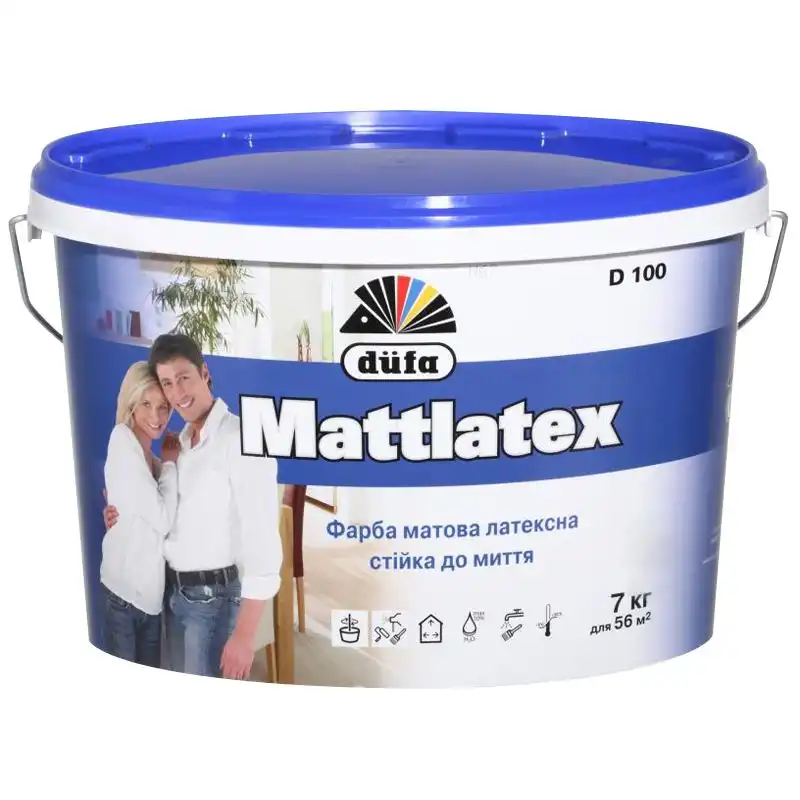 Фарба інтер'єрна латексна Dufa Mattlatex D100, 7 кг, матова, білий купити недорого в Україні, фото 1