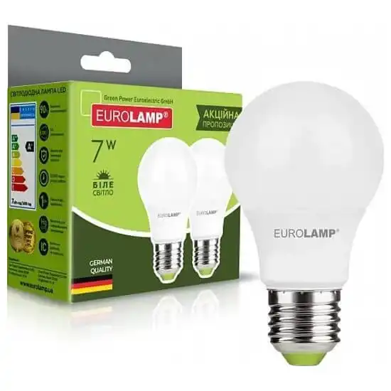 Лампа Eurolamp А60, 7W, Е27, 4000К, MLP-LED-A60-07274(E), 2шт купити недорого в Україні, фото 1