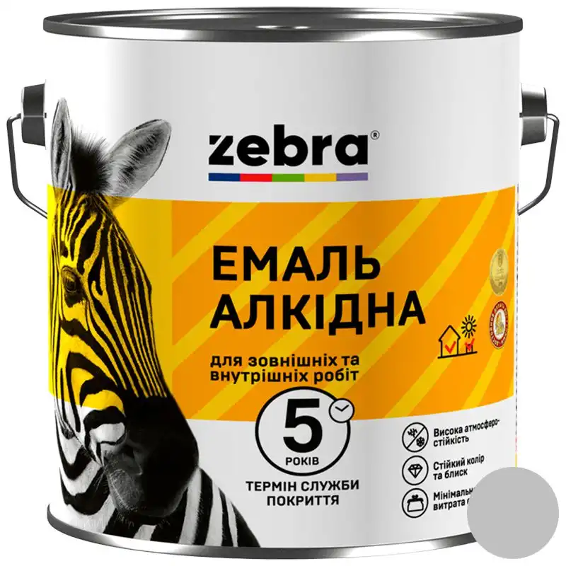 Эмаль алкидная универсальная Zebra ПФ-116, 12 кг, глянцевый светло-серый купить недорого в Украине, фото 1
