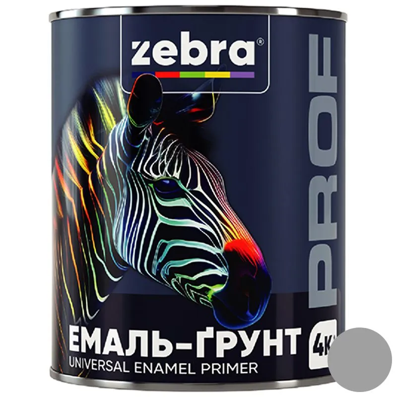 Емаль-грунт Zebra PROF 1120 020P, 0,8 кг, сріблястий купити недорого в Україні, фото 1