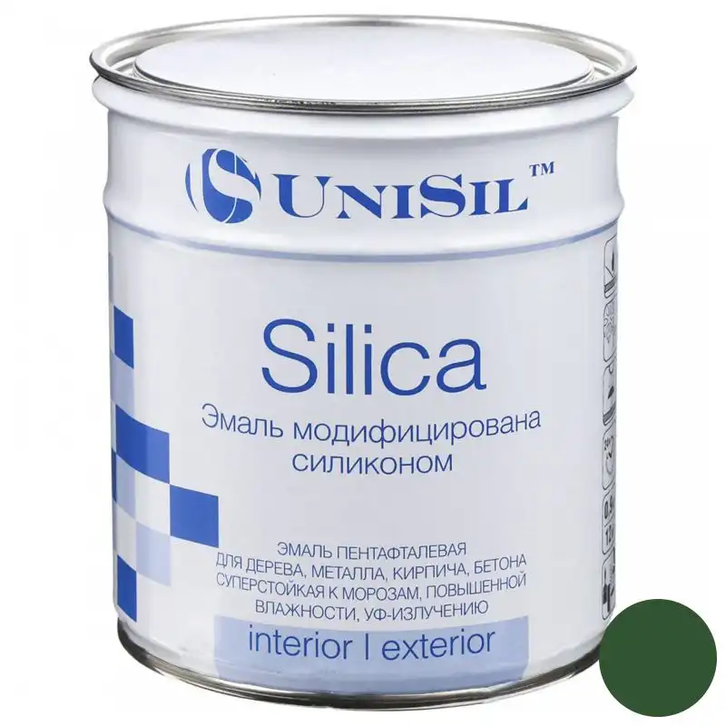 Эмаль пентафталевая UniSil Silica, 0,9 кг, глянцевый тёмно-зелёный купить недорого в Украине, фото 1