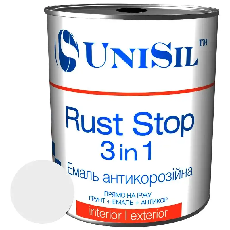Емаль Unisil Rust Stop 3 в 1, 0,75 л, шовковисто-матовий білий купити недорого в Україні, фото 1