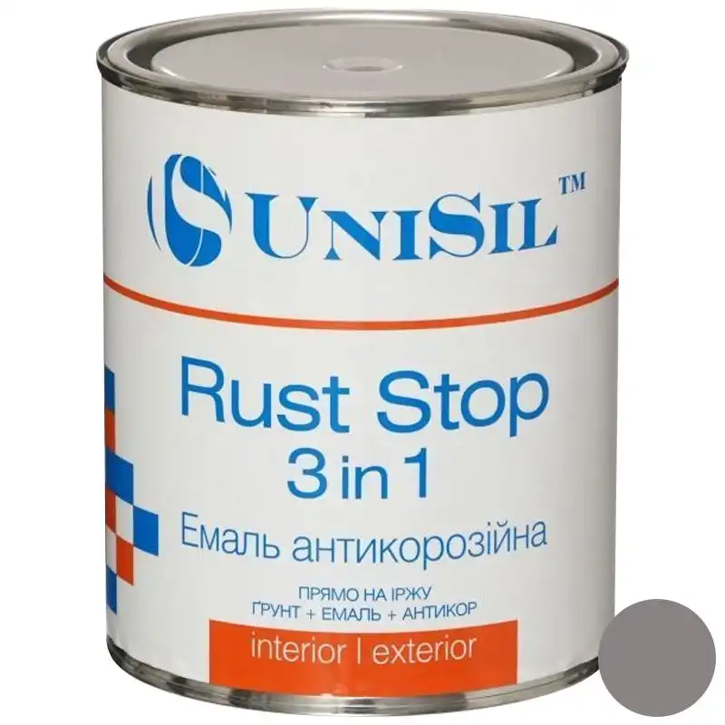 Эмаль UniSil Rust Stop, 3-в-1, 0,75 л, серый купить недорого в Украине, фото 1