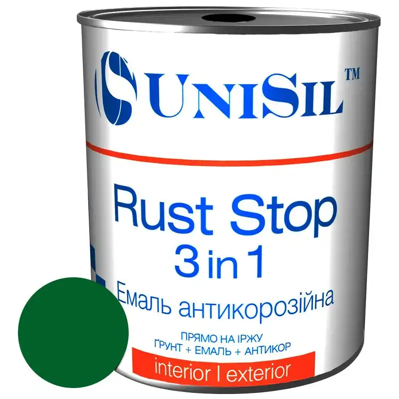 Емаль Unisil Rust Stop 3 в 1, 0,75 л, шовковисто-матовий зелений купити недорого в Україні, фото 1
