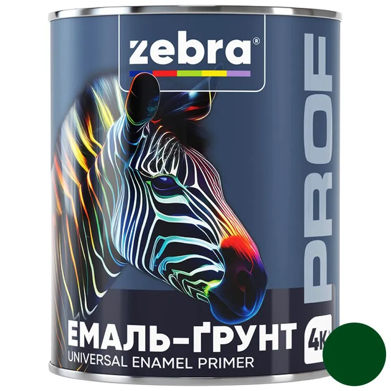 Эмаль-грунт Zebra PROF 1138 038P, 0,8 кг, темно-зеленый купить недорого в Украине, фото 1