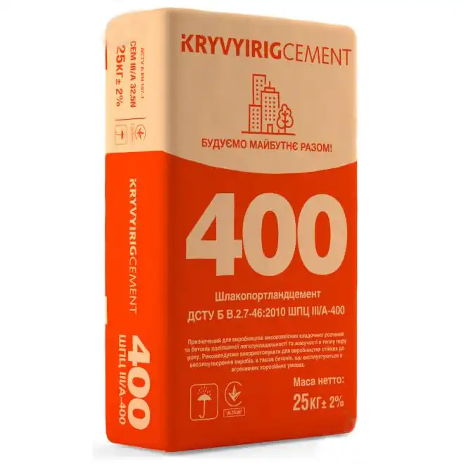 Цемент Kryvyi Rig Cement, ШПЦ ІІІ/А-400, 25 кг купити недорого в Україні, фото 1