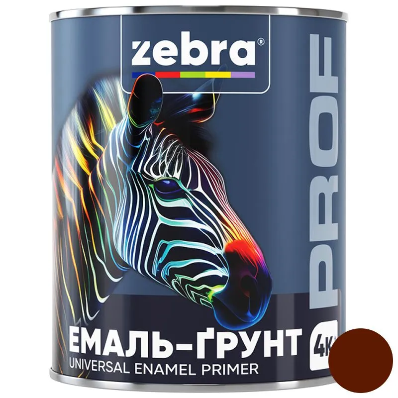 Емаль-ґрунт Zebra PROF 1187 087P, 0,8 кг, червоно-коричневий купити недорого в Україні, фото 1