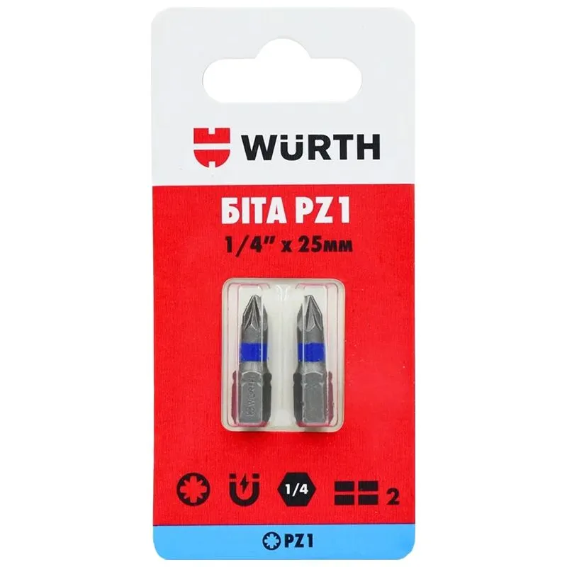 Бита Wurth PZ1, 1/4", 25 мм, 2 шт, 1614176651902 купить недорого в Украине, фото 1