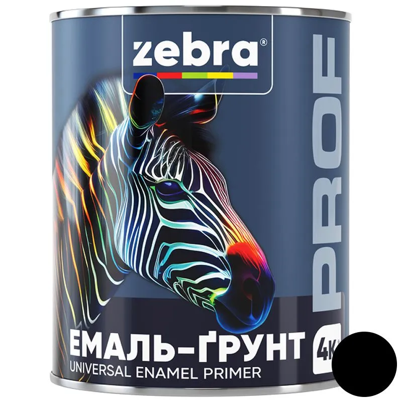 Емаль-ґрунт Zebra PROF 1191 091P, 0,8 кг, чорний матовий купити недорого в Україні, фото 1