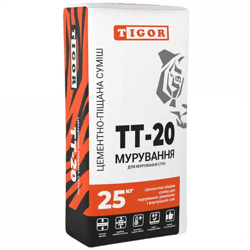 Клей для мурування Tigor ТТ-20, 25 кг купити недорого в Україні, фото 1