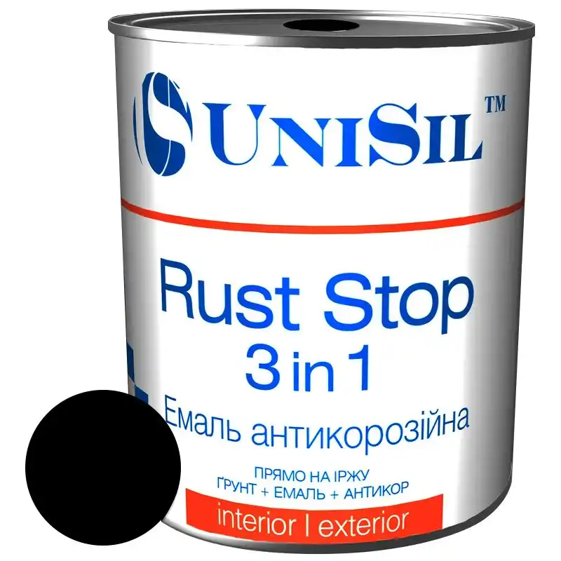 Емаль Unisil Rust Stop 3 в 1, 0,75 л, шовковисто-матовий чорний купити недорого в Україні, фото 1