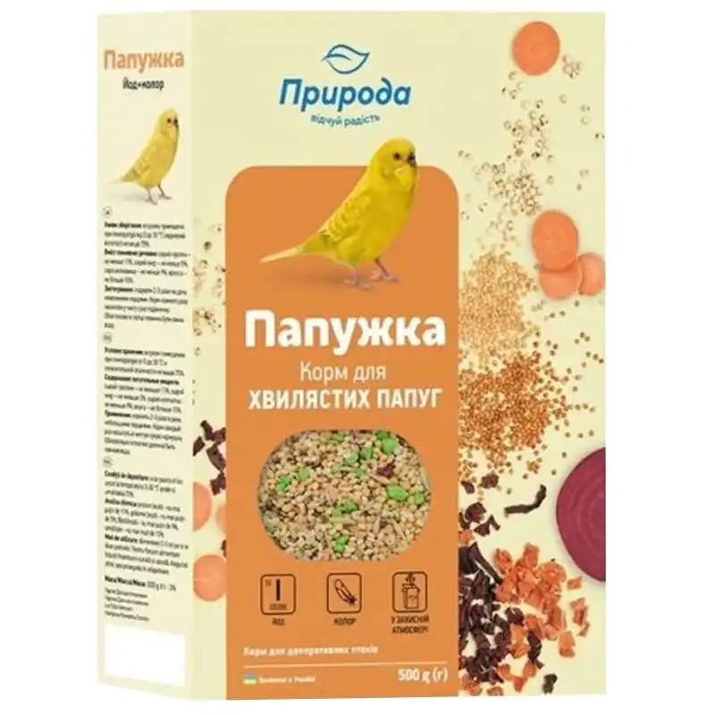 Корм для попугаев Природа Папужка Йод+колор, 500 г, PR241085 купить недорого в Украине, фото 1