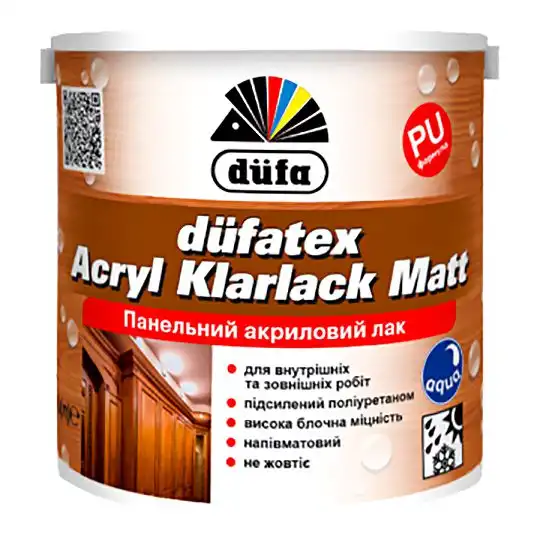 Лак панельний Dufatex Acryl Klarlack Matt, 0,75 л, полуматовий акриловий купити недорого в Україні, фото 1