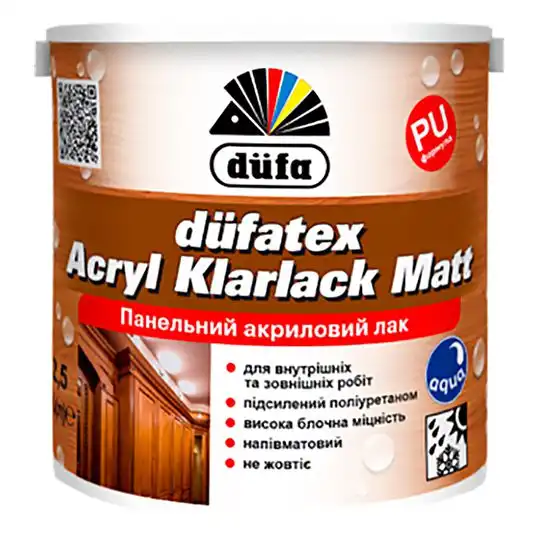 Лак панельный Dufatex Acryl Klarlack Matt, 2,5 л, полуматовый акриловый купить недорого в Украине, фото 1