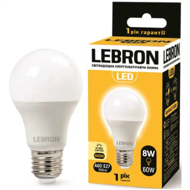 Лампа LED Lebron L-A60, 8W, Е27, 3000K, 11-11-17 купить недорого в Украине, фото 2