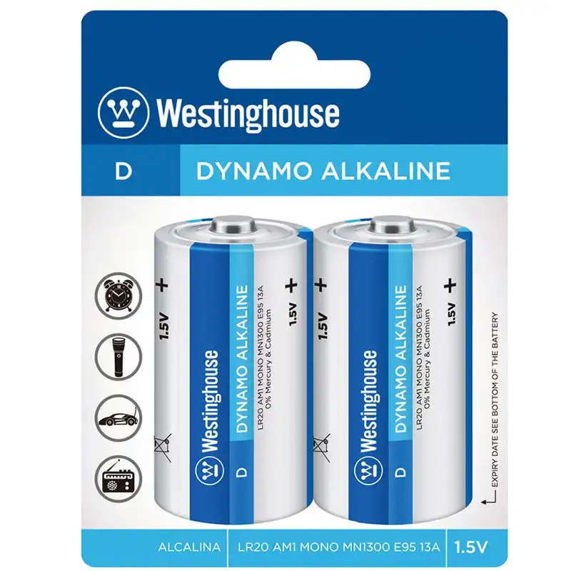Батарейки Westinghouse Dynamo Alkaline D/LR20, 2 шт., LR20-BP2 купити недорого в Україні, фото 1