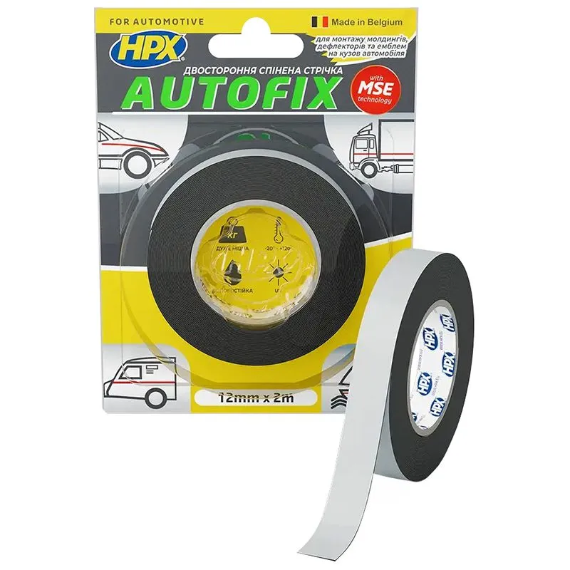 Стрічка автомобільна HPX Autofix MSE HPX2400, 12 мм х 2 м, чорний, DSA1202 купити недорого в Україні, фото 1