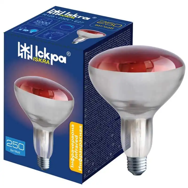 Лампа інфрачервона Іскра ІКЗК R125, 250W, Е27 купити недорого в Україні, фото 1