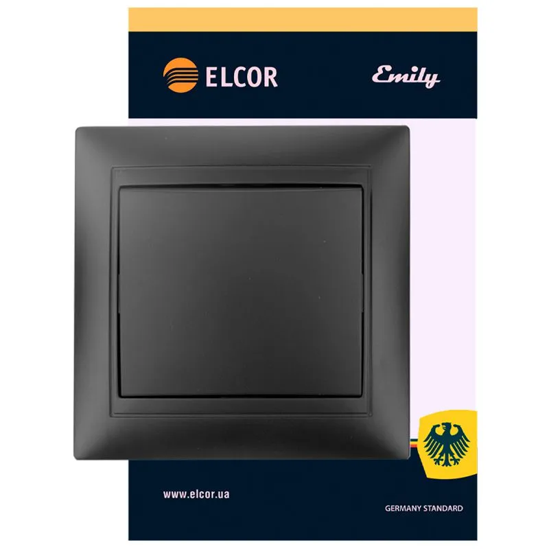 Выключатель одноклавишный проходной Elcor Emily 9215, черный, 211634 купить недорого в Украине, фото 1
