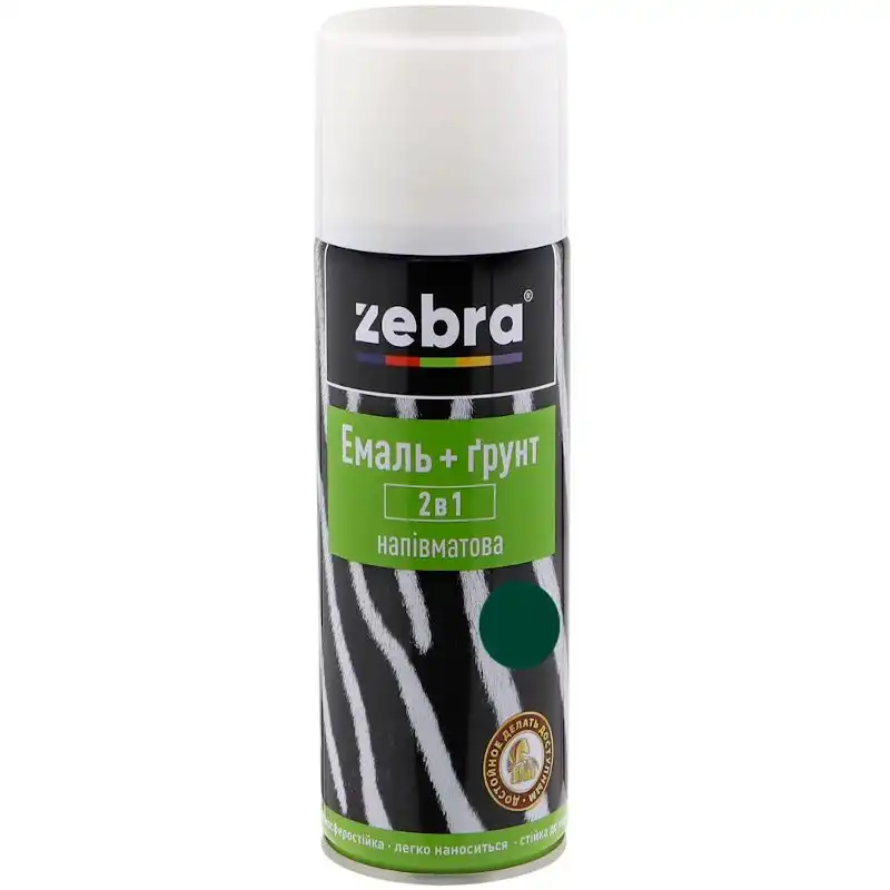 Емаль+ґрунт Zebra 38, 2-в-1, 0,4 л, напівматовий темно-зелений купити недорого в Україні, фото 1