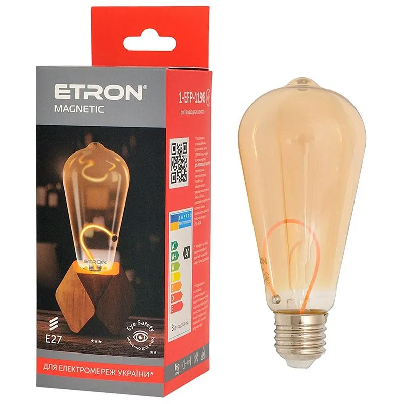 Лампа філаментна Etron Magnetic, 3W, ST64, E27, 1800K, 1-EFP-1198 купити недорого в Україні, фото 1