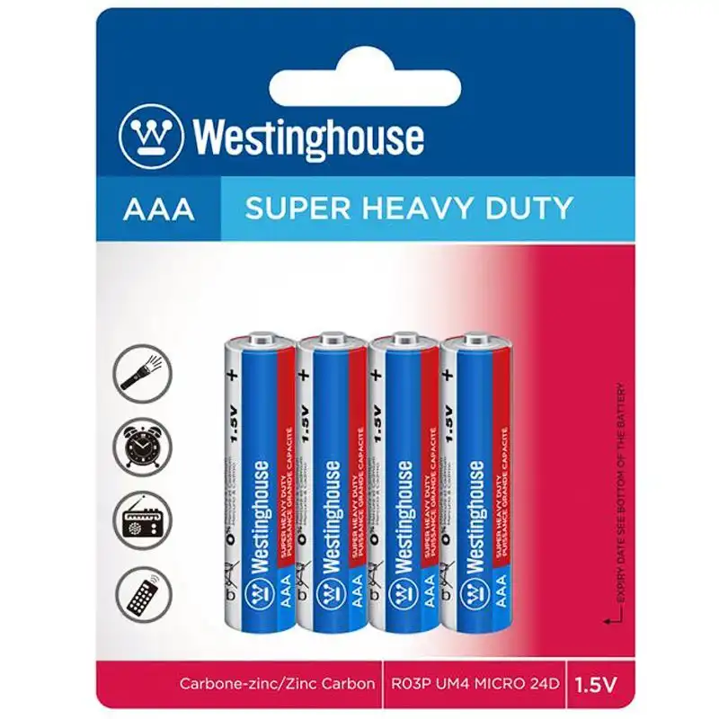 Батарейки Westinghouse Super Heavy Duty R03 AAA, 4 шт., R03P-BP4 купити недорого в Україні, фото 1
