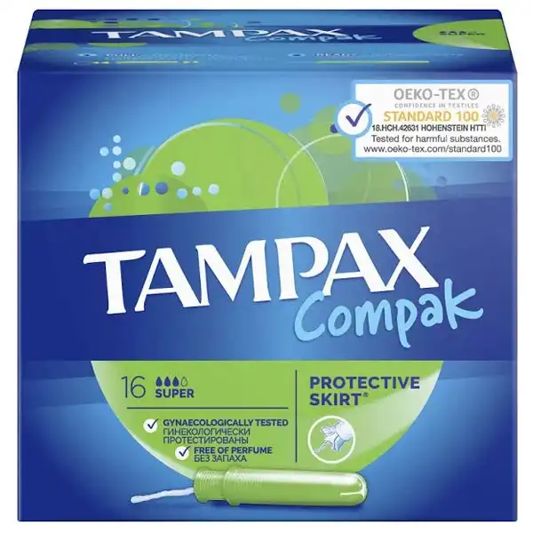 Тампони гігієнічні з аплікатором Tampax Compak Super Duo, 16 шт., 83730736 купити недорого в Україні, фото 1