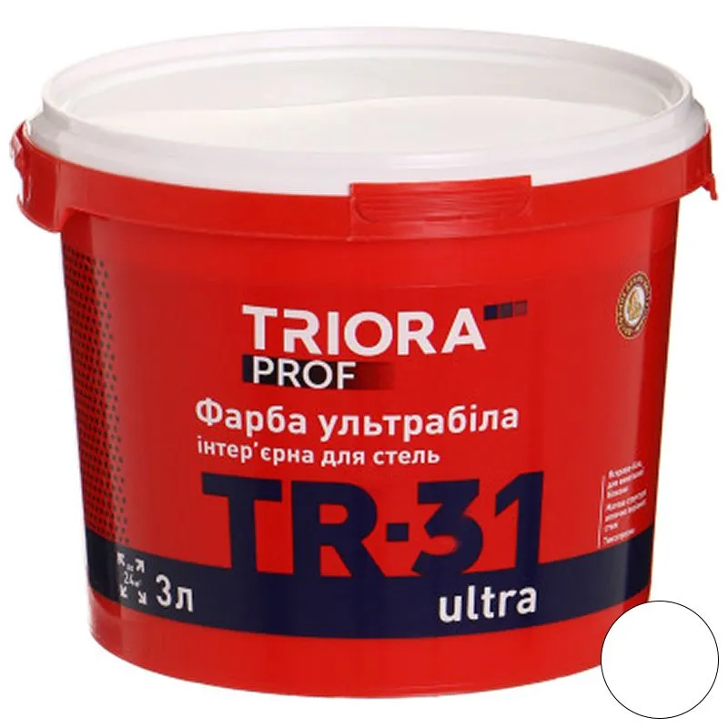 Краска интерьерная для потолков Triora TR-31 ultra, 3 л, белый купить недорого в Украине, фото 1