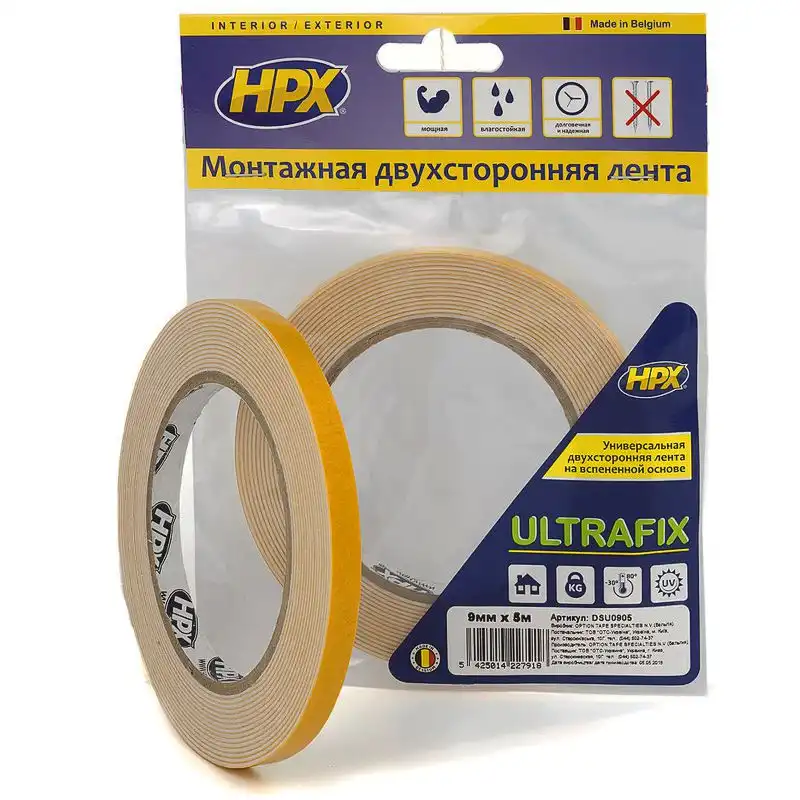 Лента двухсторонняя HPX Ultrafix, 9 мм х 5 м, белый, DSU0905 купить недорого в Украине, фото 1