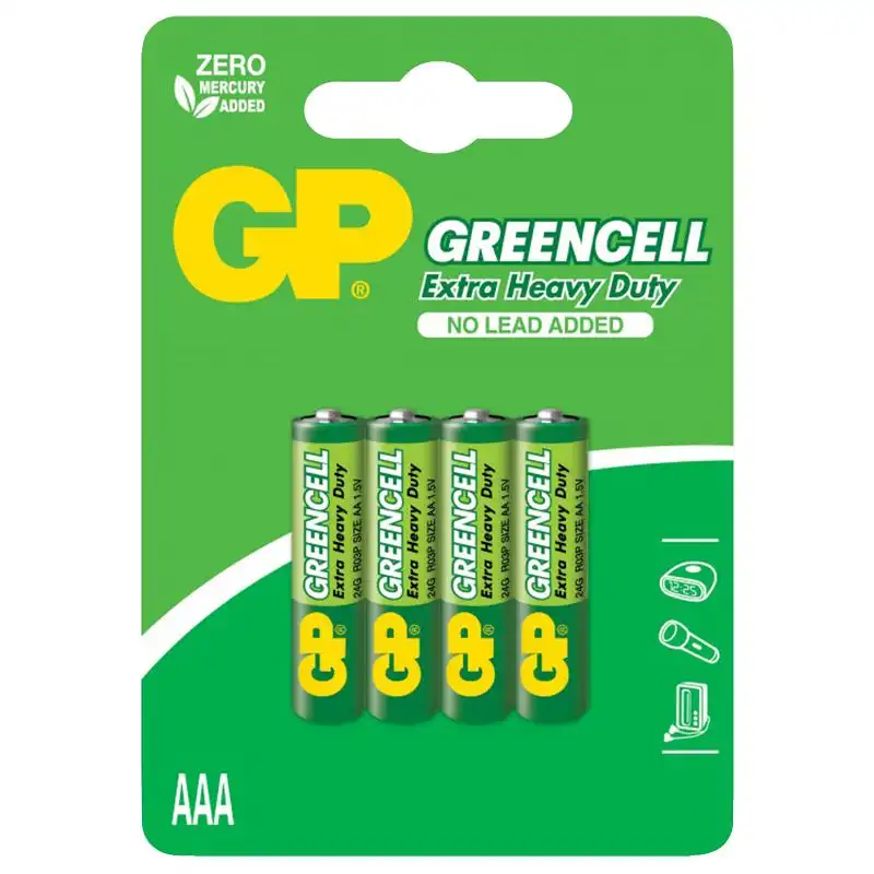 Батарейка GP Batteries Greencell, 1.5V, сольова, 24G-U4 R03, 4шт. купити недорого в Україні, фото 1