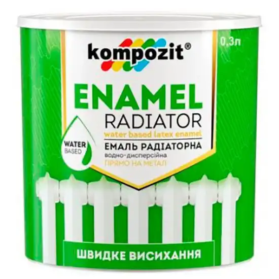 Емаль акрилова радіаторна Kompozit, 0,3 л, шовковисто-матовий білий купити недорого в Україні, фото 1