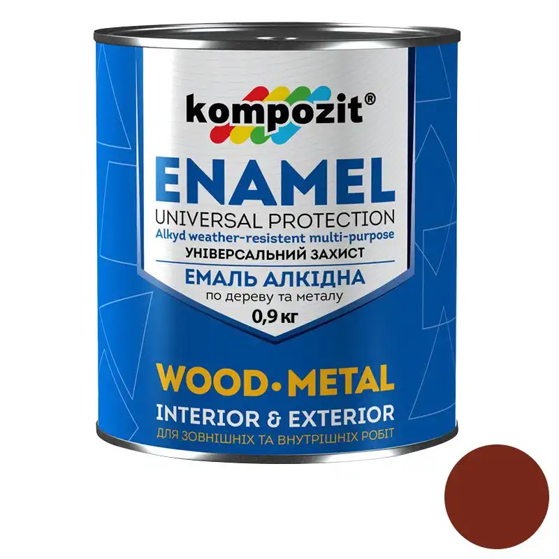 Эмаль Kompozit ПФ-115, 0,9 кг, глянцевый красно-коричневый купить недорого в Украине, фото 1