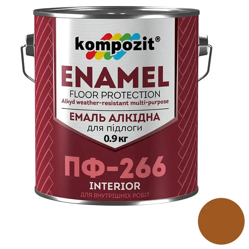 Емаль Kompozit ПФ-266, 0,9 кг, глянцевий жовто-коричневий купити недорого в Україні, фото 1