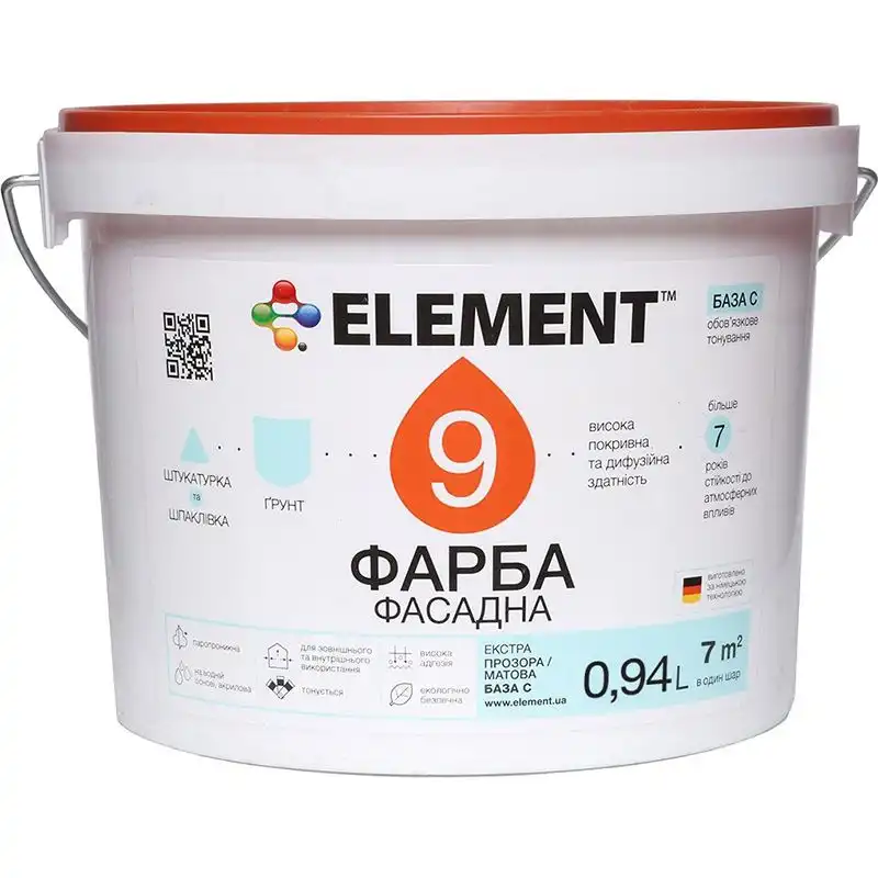 Краска фасадная Element 9 Экстра база С, 0,94 л купить недорого в Украине, фото 1
