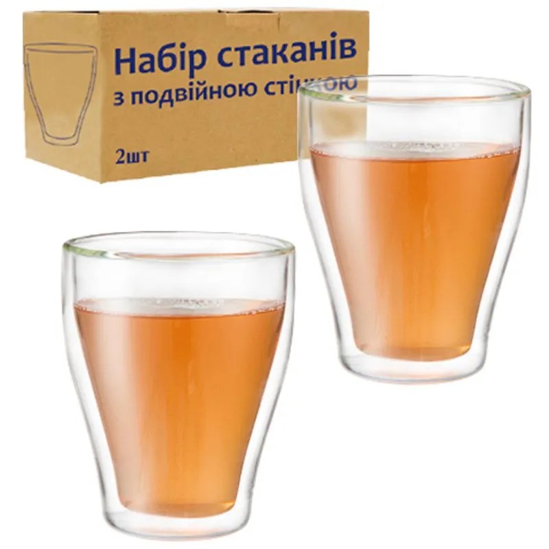 Набір склянок з подвійною стінкою S&T, 2 шт, 280 мл, 202-6 купити недорого в Україні, фото 1