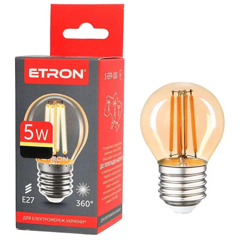 Лампа філаментна Etron, 5 W, G45, E27, 2500 K, 1-EFP-183 купити недорого в Україні, фото 1