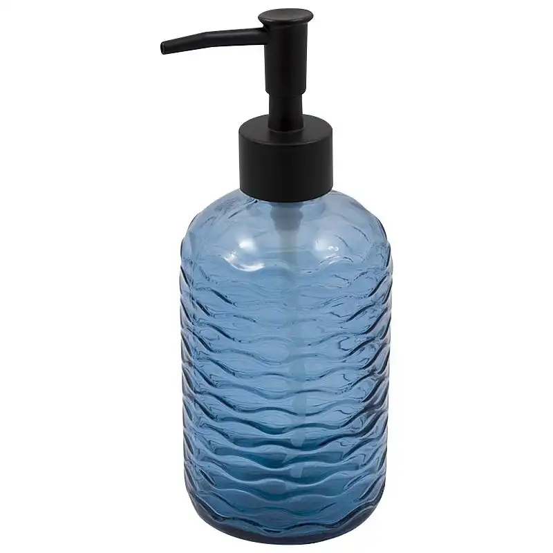 Дозатор для жидкого мыла Arino Waves Blue, кнопочный, стекло, 0,25 л, синий купить недорого в Украине, фото 1