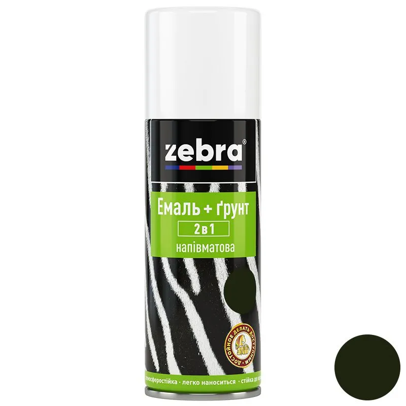 Емаль+грунт Zebra 59, 2 в 1, 400 мл, темний хакі, напівматовий купити недорого в Україні, фото 1