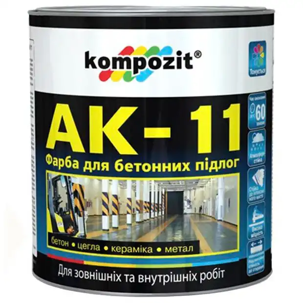 Фарба для бетонних підлог Kompozit АК-11, 2,8 кг, шовковисто-матовий сірий купити недорого в Україні, фото 1