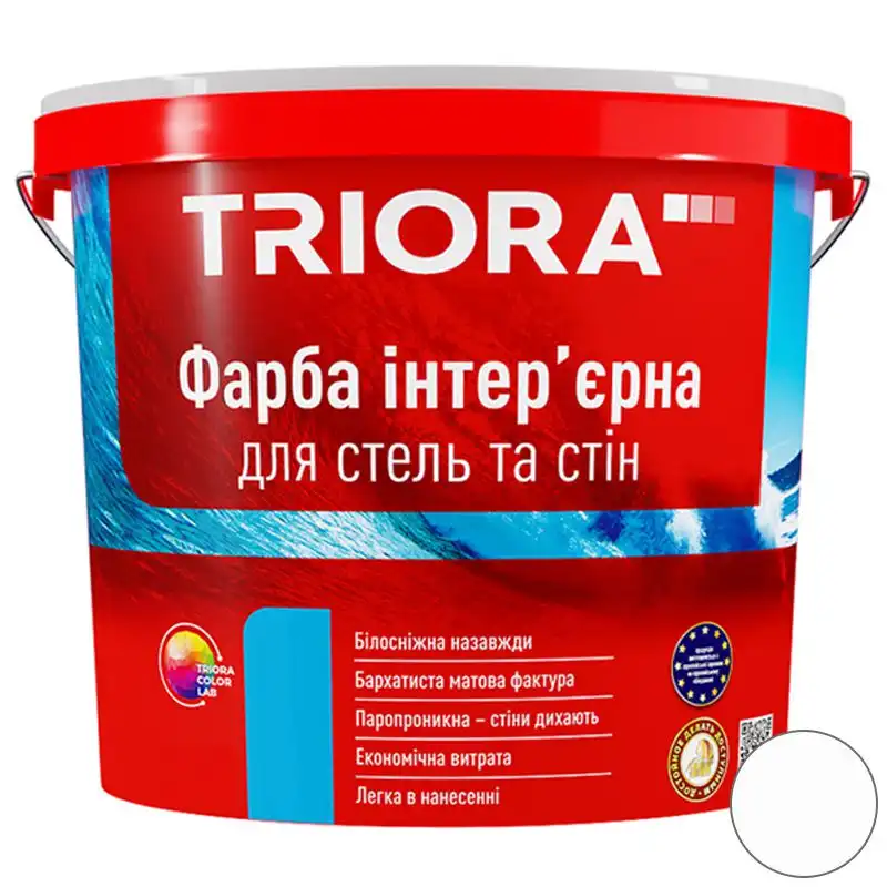 Фарба інтер'єрна акрилова Triora Для стель та стін, 1,4 кг, матова, білий купити недорого в Україні, фото 1