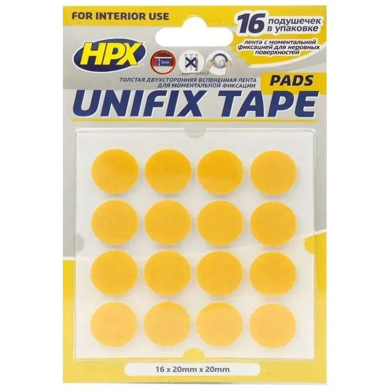 Стикеры двухсторонние вспененные HPX Unifix Tape, 20х20х3 мм, 16 шт, белый, UF2020CR купить недорого в Украине, фото 1