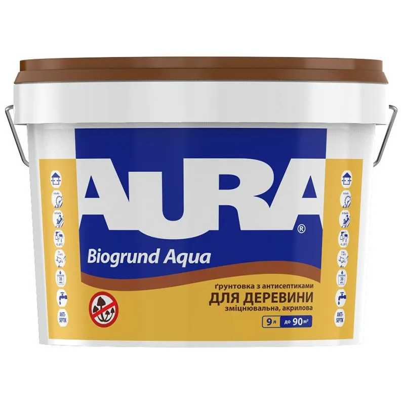 Грунтовка для древесины Aura Biogrund, 9 л купить недорого в Украине, фото 1