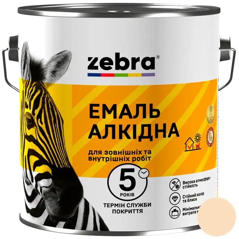 Эмаль алкидная универсальная Zebra ПФ-116, 0,9 кг, слоновая кость купить недорого в Украине, фото 1