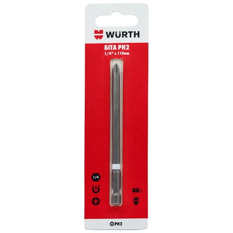 Бита Wurth PH2, 1/4", 110 мм, 1 шт, 1614176739901 купить недорого в Украине, фото 1