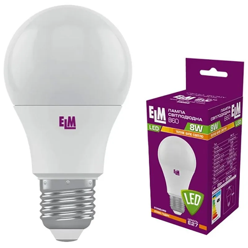 Лампа светодиодная ELM PA10, 8W, B60, E27, 3000K, 18-0039 купить недорого в Украине, фото 1