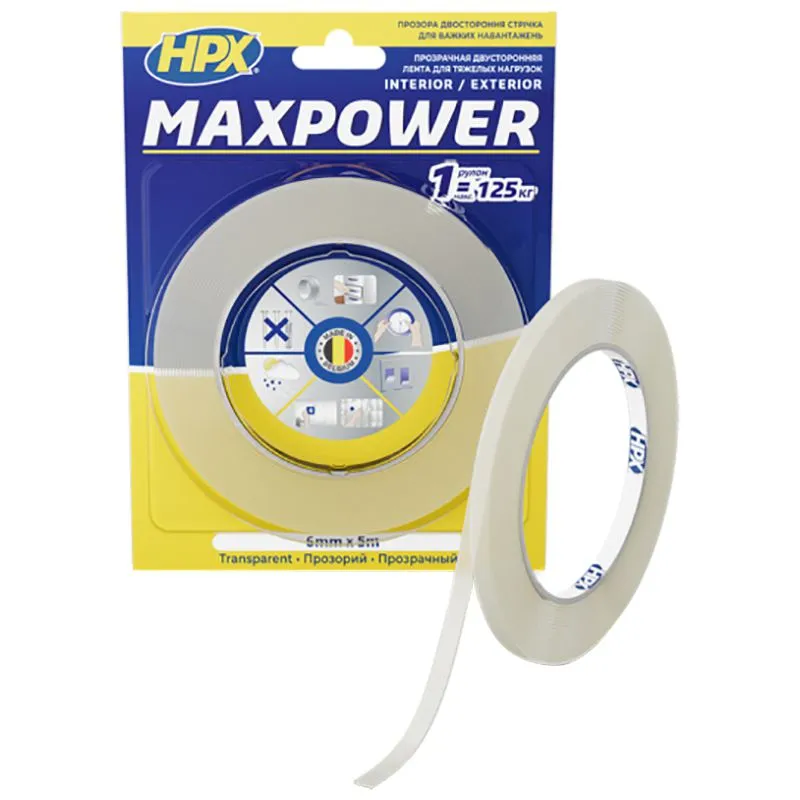 Стрічка двостороння HPX Maxpower, 6 мм х 5 м, прозорий, HT0605 купити недорого в Україні, фото 1