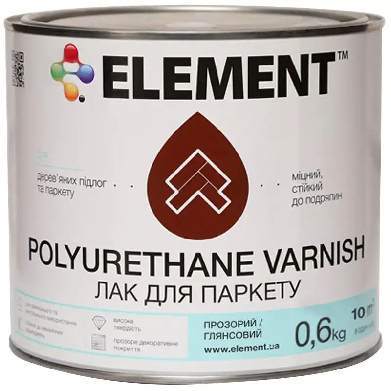 Лак паркетний Element, 0,6 кг, глянцевий купити недорого в Україні, фото 1