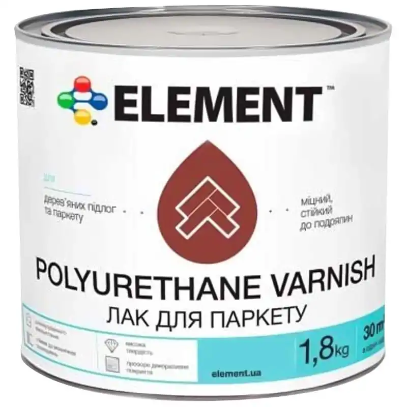 Лак паркетний Element, 1,8 кг, глянцевий купити недорого в Україні, фото 1