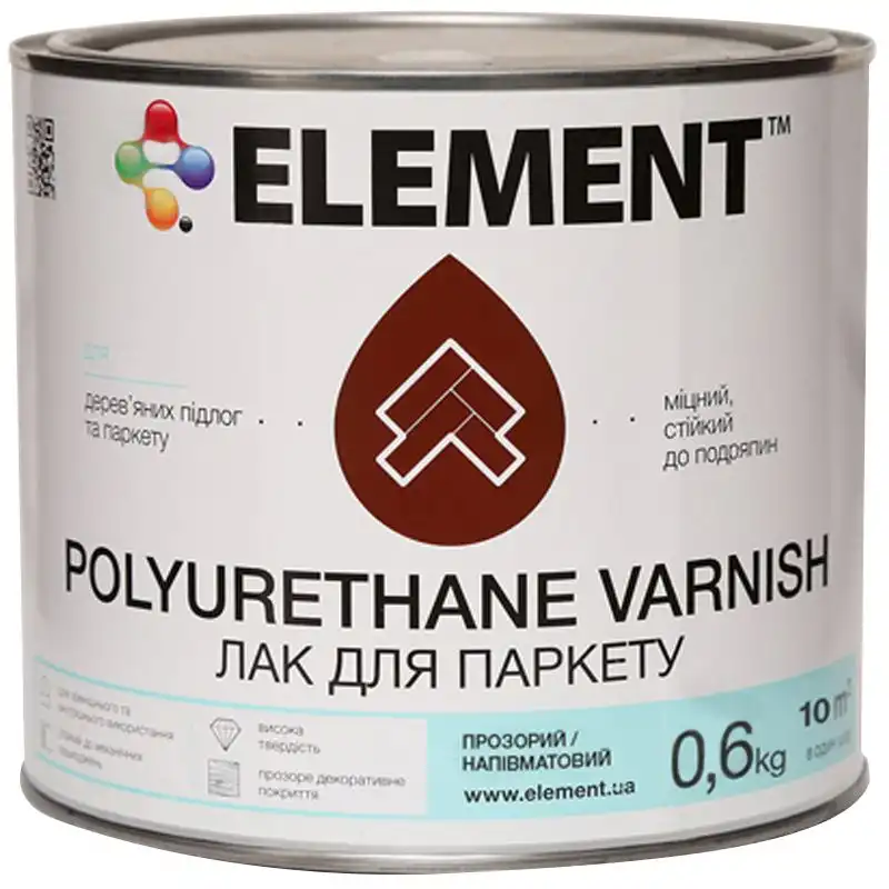 Лак паркетний Element, 0,6 кг, напівматовий купити недорого в Україні, фото 1